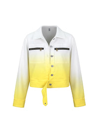 Long Sleeves Buttoned Gradient Zipper Lapel Outerwear