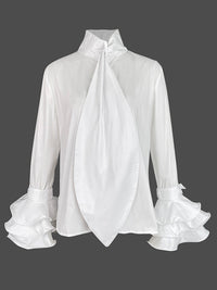 Flared Sleeves Long Sleeves Buttoned Falbala Solid Color Stand Collar Blouses&Shirts Tops