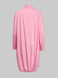 Buttoned Pleated Pockets Solid Color Long Sleeves Loose Lapel Midi Dresses