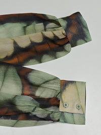 Balloon Sleeves Long Sleeves Big Hemline Contrast Color Pleated Print Zipper Stand Collar Maxi Dresses