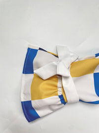 Long Sleeves Loose Buttoned Contrast Color Plaid Tied Stand Collar Blouses&Shirts Tops