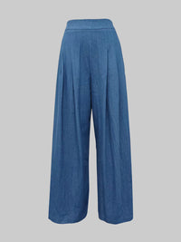 Loose Wide Leg Pleated Pockets Solid Color Jean Pants Bottoms Trousers