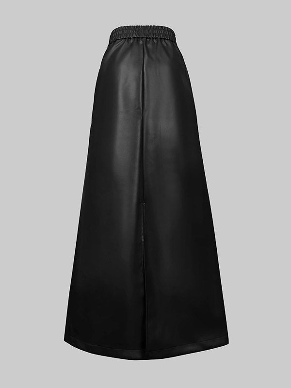 Belted Solid Color A-Line Loose Skirts Bottoms