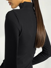 Buttoned Solid Color Long Sleeves Skinny High Neck T-Shirts Tops