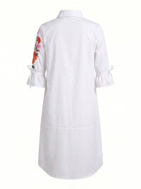 Buttoned Flower Print Pockets Split-Joint Tied A-Line Half Sleeves Lapel Midi Dresses