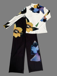 Flower Print Long Sleeves Skinny High Neck T-Shirts Tops