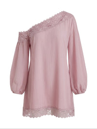 Solid Color Split-Joint Long Sleeves Loose One-shoulder Mini Dresses