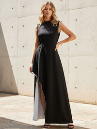 Contrast Color Irregular Clipping Skinny Round-Neck Maxi Dresses