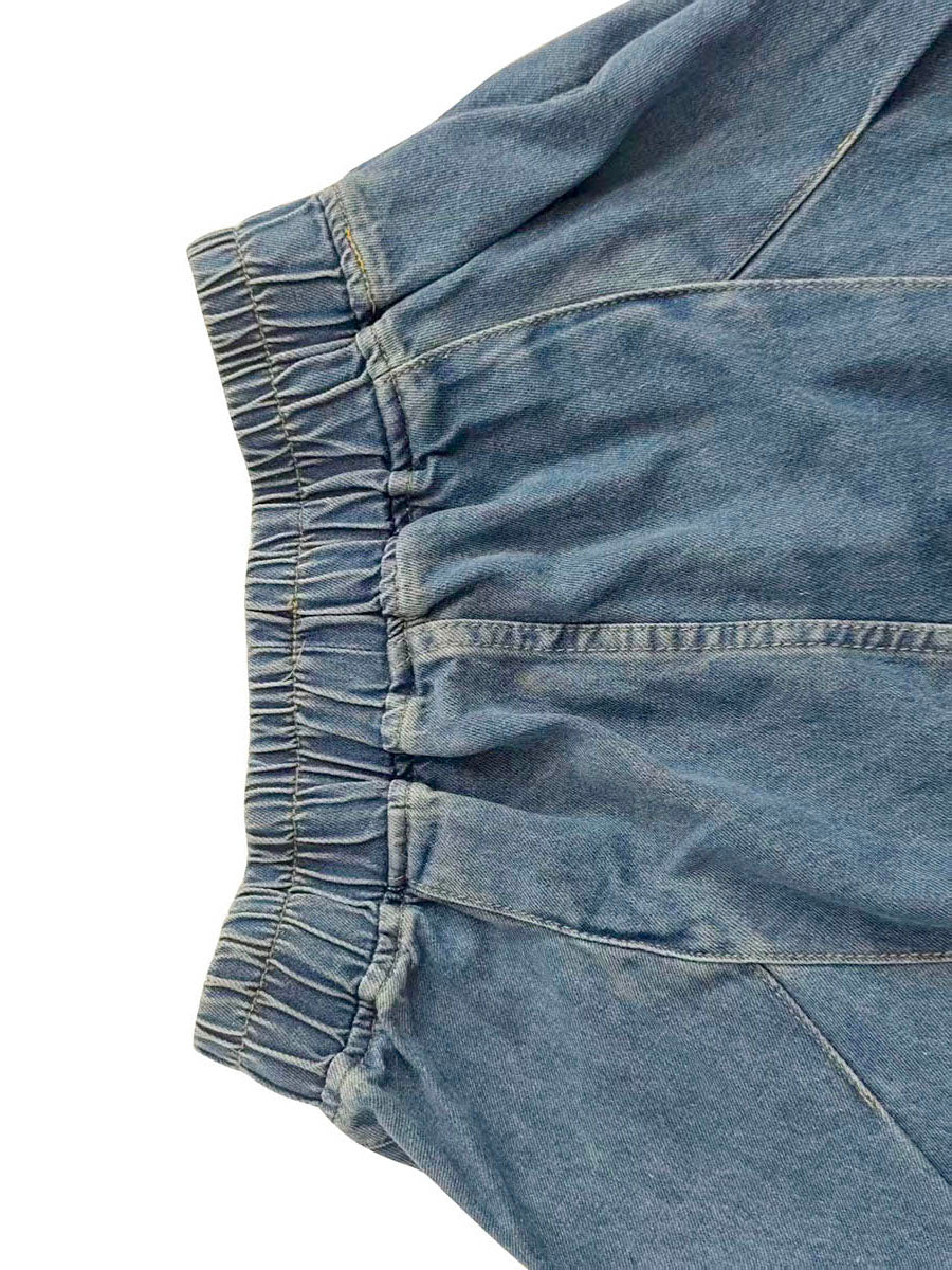 Elasticity Pockets Solid Color Loose Trousers Jean Pants Bottoms