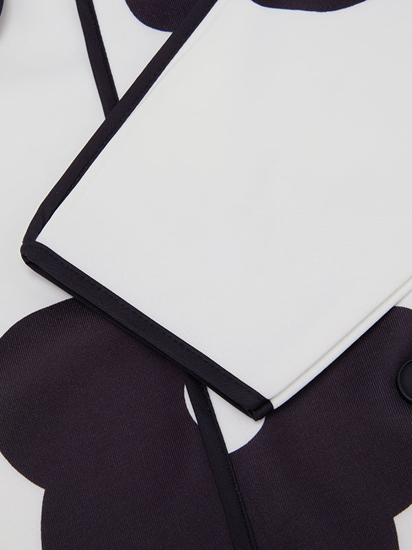 Long Sleeves Loose Contrast Color Flower Print Split-Joint Stand Collar Jackets Outerwear Woolen Coat