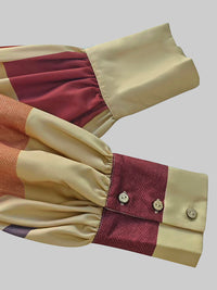 Long Sleeves Loose Buttoned Contrast Color Plaid Lapel Blouses&Shirts Tops