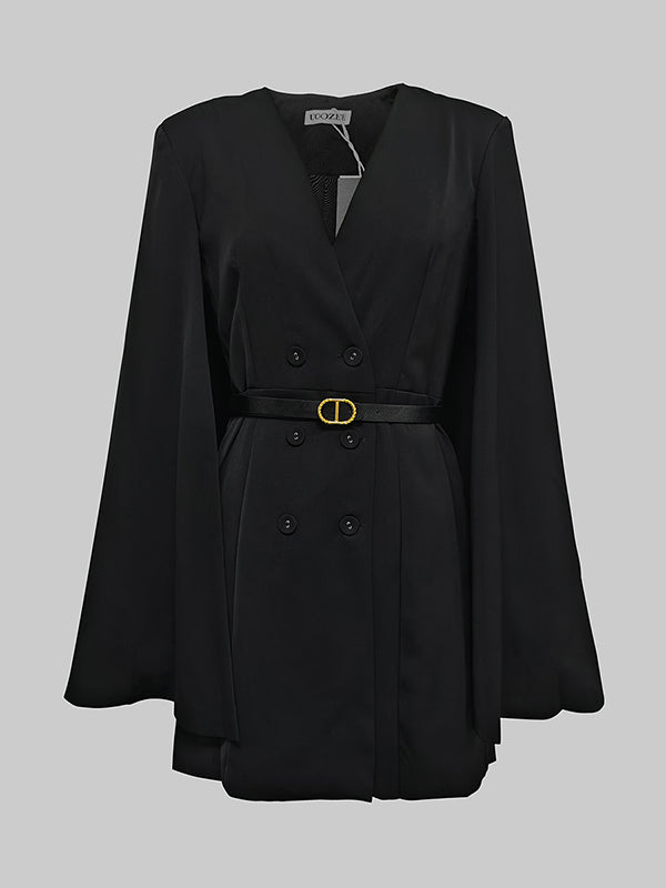 Cape Split-Joint Tied Waist V-Neck Mini Dresses