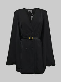 Cape Split-Joint Tied Waist V-Neck Mini Dresses