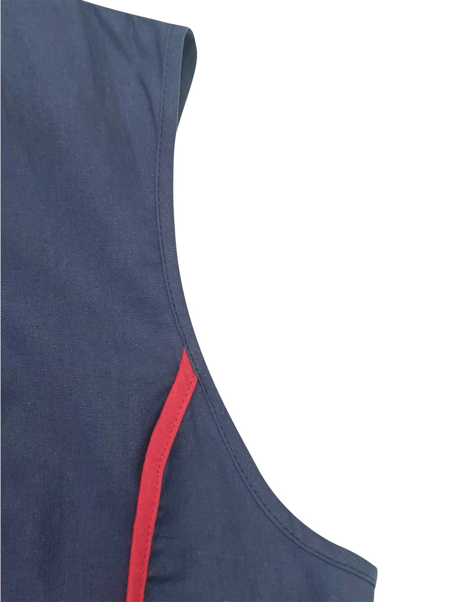 A-Line Loose Contrast Color Pockets Split-Joint Round-Neck Maxi Dresses