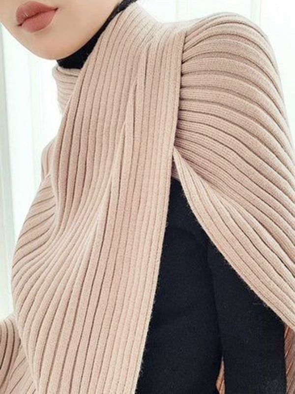 Asymmetric Solid Color Split-Joint Loose High Neck Sweater Tops