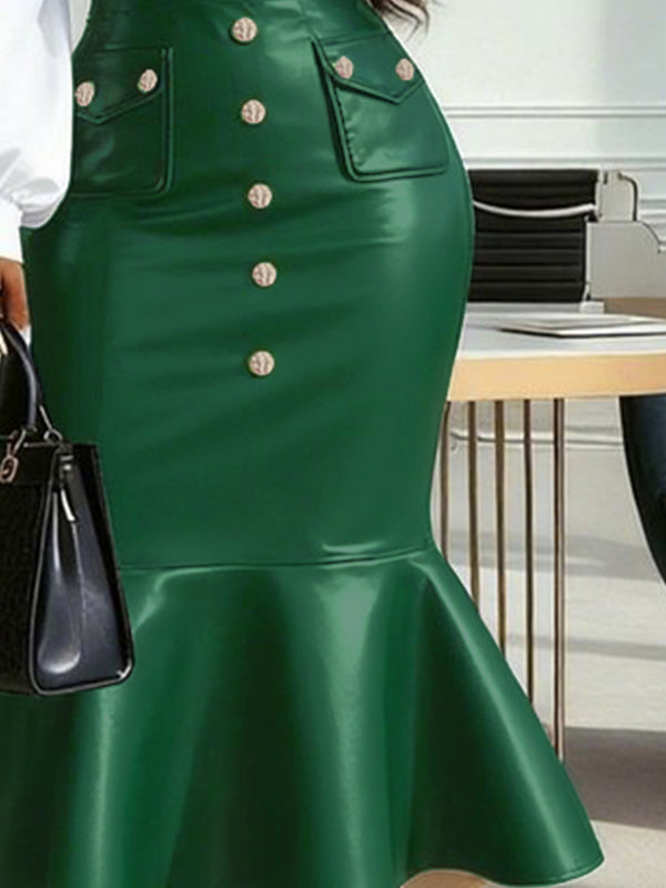 Bodycon High Waisted Buttoned Solid Color Zipper Skirts Bottoms