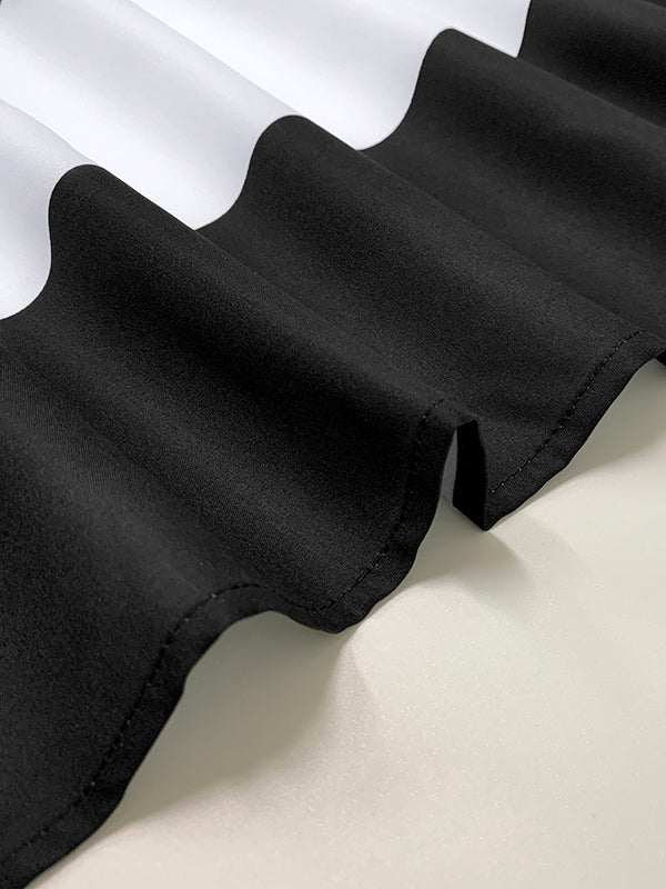 A-Line High Waisted Contrast Color Pleated Pockets Round-Neck Maxi Dresses