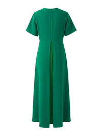 A-Line High Waisted Pleated Solid Color Split-Joint Round-Neck Maxi Dresses