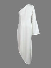 High-Low Long Sleeves Asymmetric Solid Color One-Shoulder Maxi Dresses