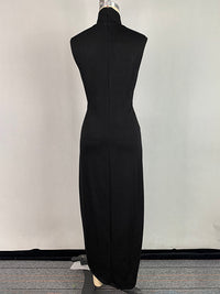 Bodycon Sleeveless Buttoned Solid Color Split-Side High Neck Maxi Dresses