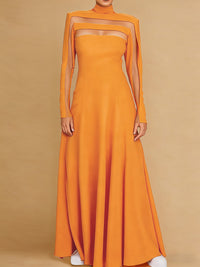 A-Line Long Sleeves Split-Joint High Neck Maxi Dresses