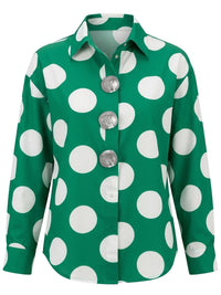 Buttoned Contrast Color Polka-Dot Long Sleeves Loose Lapel Blouses&shirts Tops
