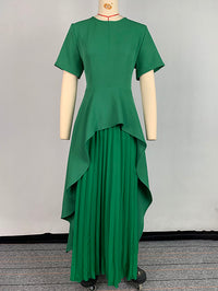 A-Line High Waisted Pleated Solid Color Split-Joint Round-Neck Maxi Dresses
