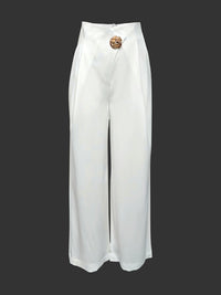 High Waisted Loose Buttoned Pleated Solid Color Pants Trousers