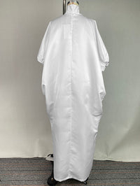 Half Sleeves Loose Elasticity Printed Split-Front Stand Collar Maxi Dresses