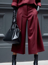 Solid Color Zipper Loose Ninth Pants Trousers Casual Pants Bottoms