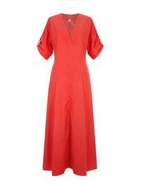 A-Line High Waisted Pleated Solid Color V-Neck Maxi Dresses Shirt Dress