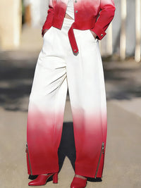 Wide Leg Gradient Pockets Zipper Pants Trousers
