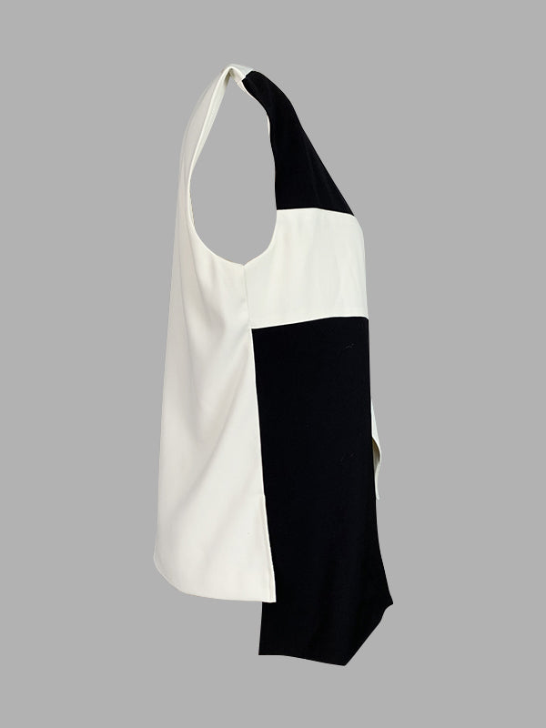 Loose Sleeveless Asymmetric Contrast Color V-Neck Vest Top