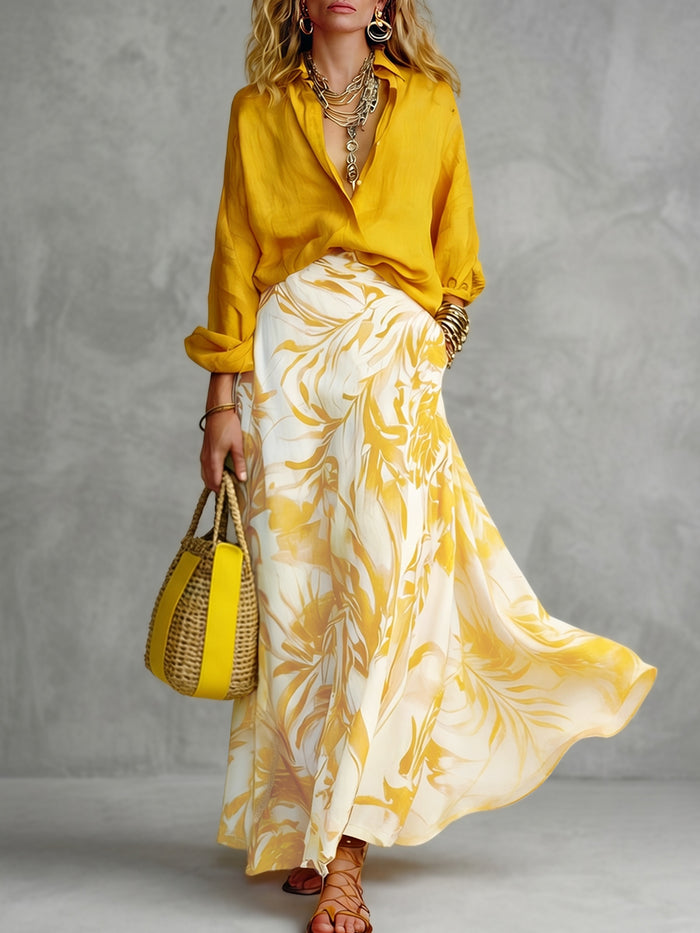 Contrast Color Flower Print Pockets A-Line High Waisted Skirts