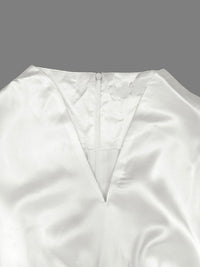 High Waisted Puff Sleeves Falbala Solid Color V-Neck Maxi Dresses