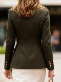 Long Sleeves Buttoned Pleated Pockets Solid Color Stand Collar Outerwear