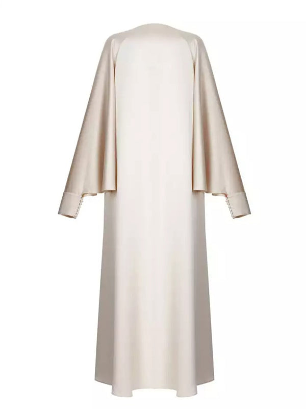 Batwing Sleeves Solid Color Split-Front Maxi Dresses
