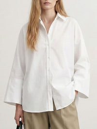 Long Sleeves Loose Solid Color Lapel Collar Blouses&Shirts Tops