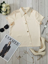 Buttoned Solid Color Short Sleeves Lapel Blouses&Shirts Tops