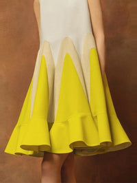 Loose Sleeveless Contrast Color Falbala Round-Neck Mini Dresses