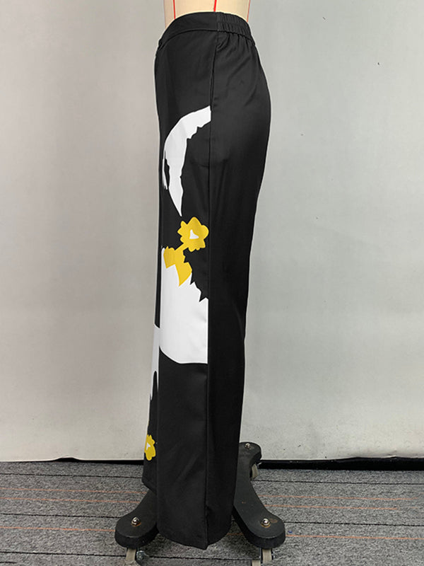 High Waisted Loose Flower Print Pants Trousers