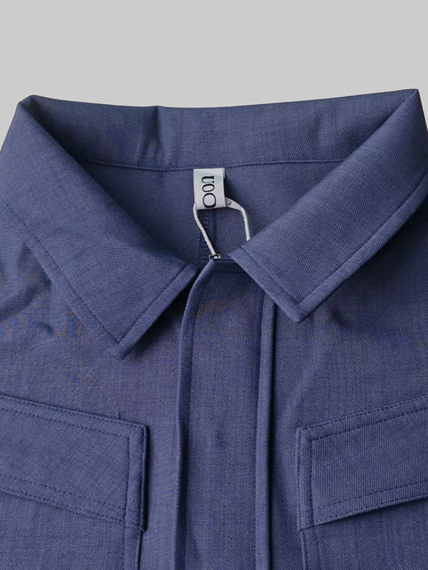 Long Sleeves Loose Solid Color Zipper Lapel Jumpsuits