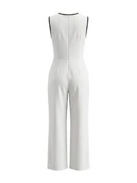 Loose Sleeveless Contrast Color Pockets Zipper V-Neck Jumpsuits