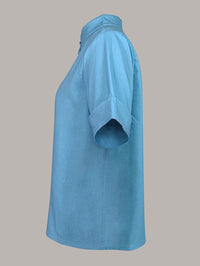 Loose Short Sleeves Solid Color Mock Neck Blouses&Shirts Tops