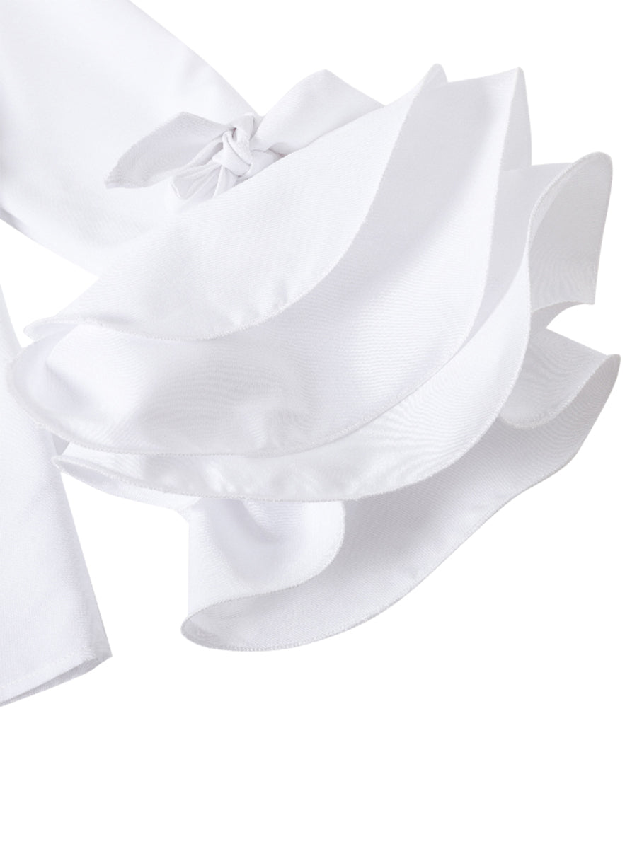 Flared Sleeves Bow-Embellished Falbala Solid Color Lapel Blouses&Shirts Tops