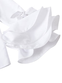 Flared Sleeves Bow-Embellished Falbala Solid Color Lapel Blouses&Shirts Tops