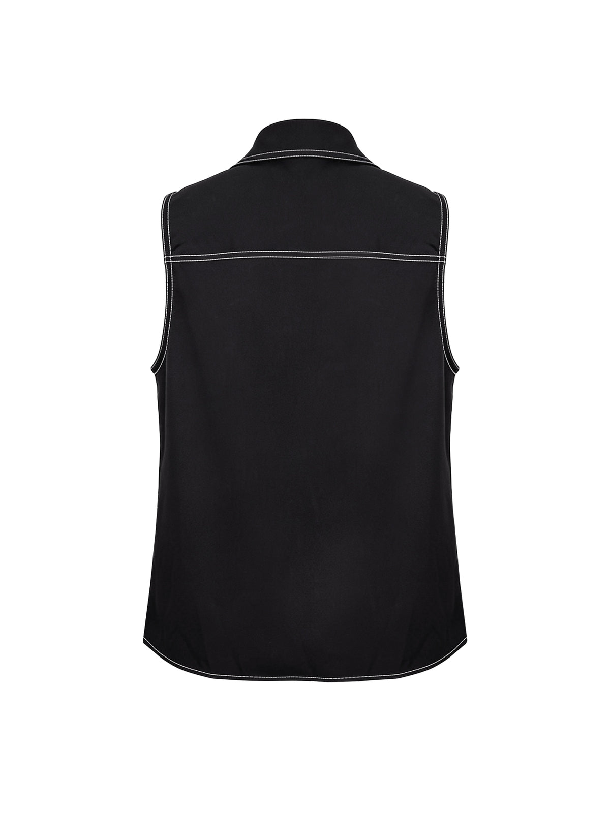 Line Solid Color Loose Sleeveless Lapel Vest Top