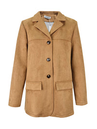 Long Sleeves Loose Buttoned Solid Color Split-Joint Notched Collar Blazer Outerwear