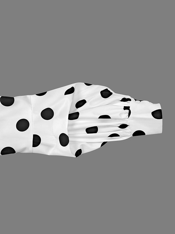 Buttoned Polka-Dot Split-Joint Long Sleeves Loose Lapel Blouses&shirts Tops