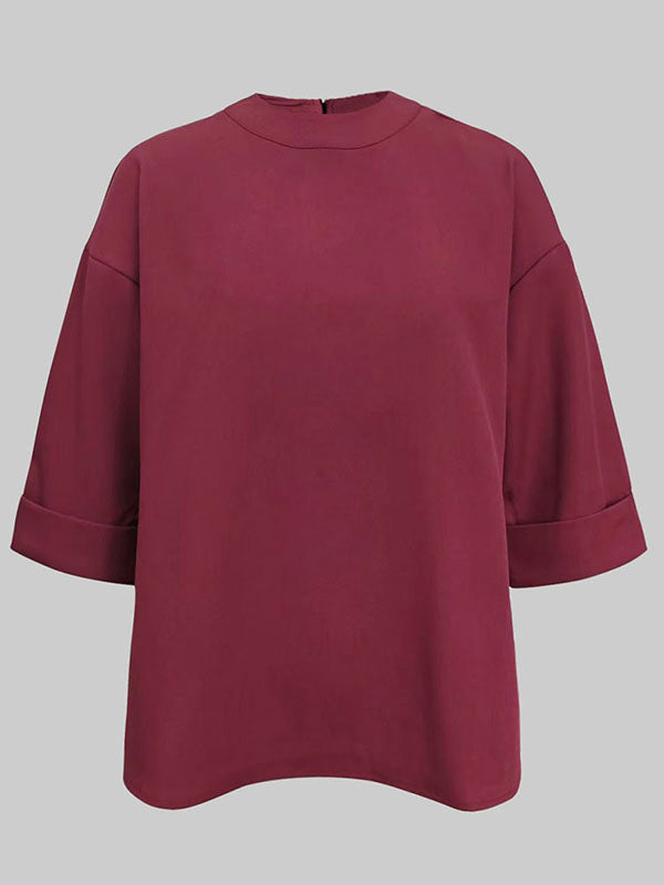 Long Sleeves Loose Solid Color Round-Neck Hoodies&Sweatshirt Tops